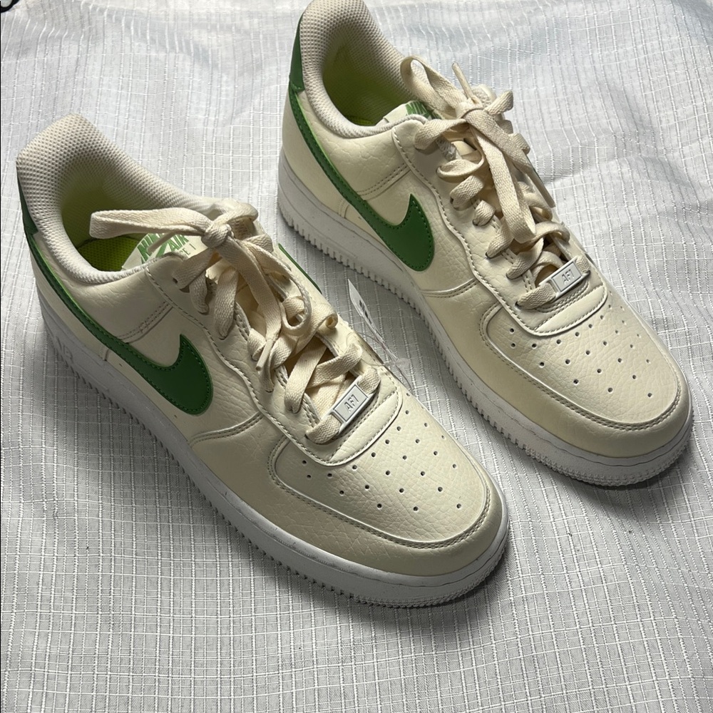 Nike Air Force 1 Cream and Green Sneakers, women’s size 8.5